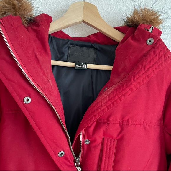 LAUREN RALPH LAUREN Red Down Fill Faux Fur Hood Cinch Waist Puffer Winter Jacket - Picture 5 of 14